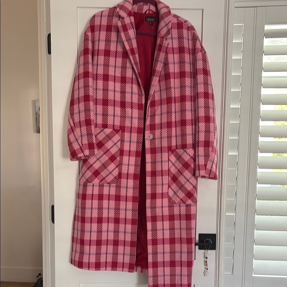Topshop Pink and Red Plaid Coat